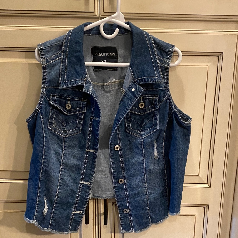 Maurices Distressed Blue Denim Vest